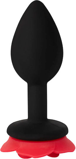 SMD Rose Butt Plug, Πρωκτική Σφήνα από Σιλικόνη με βάση Τριαντάφυλλο S 7cm, Black / Red Rose