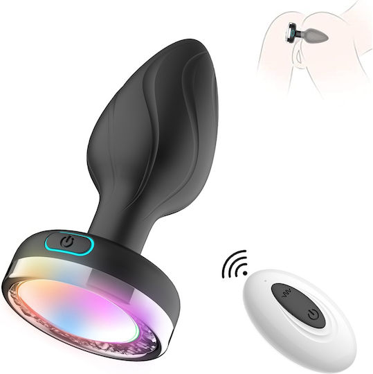 Smd Vibra Plug Light Up Remote Controlled Led Butt Plug Vibrator Πρωκτική Led Σφήνα Δόνηση Χειρισμό Μέσω Remote Black