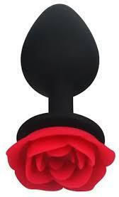 SMD Rose Butt Plug, Πρωκτική Σφήνα από Σιλικόνη με βάση Τριαντάφυλλο S 7cm, Black / Red Rose