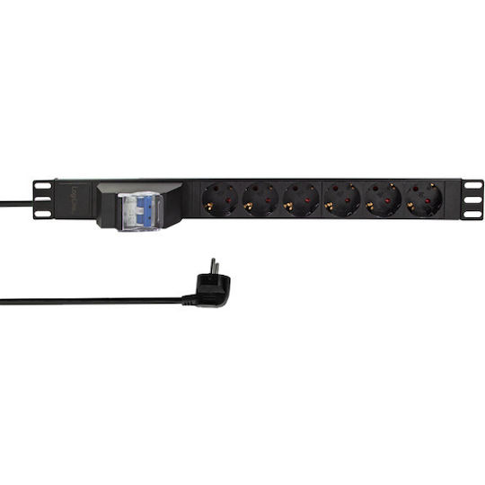 Logilink Pdu 1u 19 Inch Rack 6 Prize Schuko Intrare Schuko Max 16 A Siguranță 2 Poli 2 M "pdu6c02" Ștampilă Verde 0.8 Lei