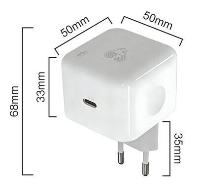 Powertech Φορτιστής GaN με Θύρα USB-C και Καλώδιο USB-C - USB-C 60W Power Delivery / Quick Charge 3.0 Λευκός (PT-1581)