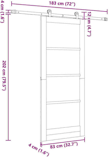 Schiebetür Weiß Schwarz 83 x 202 cm Massivholz Kiefer 3445452 Braun