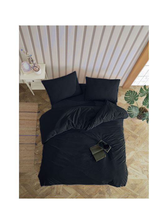 SteweHome Cotton Duvet Cover Set 200x220cm Double With 2 Pillowcases Black