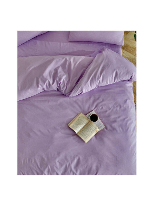 SteweHome Cotton Duvet Cover Set 160x220cm Single With Pillowcase Purple