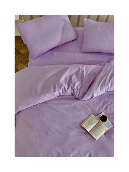 SteweHome Cotton Duvet Cover Set 160x220cm Single With Pillowcase Purple