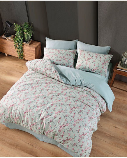 SteweHome Cotton Duvet Cover Set 200x220cm Double With 2 Pillowcases Green