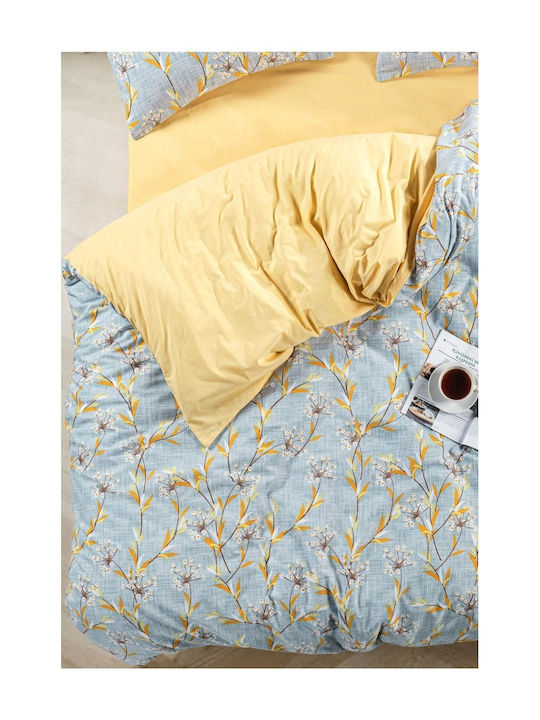SteweHome Cotton Duvet Cover Set 220x240cm Double With 2 Pillowcases Yellow