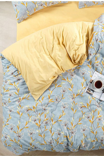 SteweHome Cotton Duvet Cover Set 220x240cm Double With 2 Pillowcases Yellow