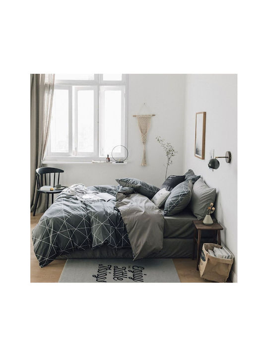 SteweHome Cotton Duvet Cover Set 200x220cm Double With 2 Pillowcases Gray