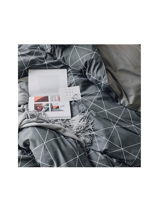 SteweHome Cotton Duvet Cover Set 200x220cm Double With 2 Pillowcases Gray