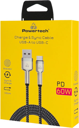 Powertech USB 2.0 Kabel USB-C männlich - USB-C 60W PD Schwarz 1m PTR-0199