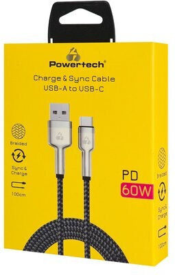 Powertech USB 2.0 Kabel USB-C männlich - USB-C 60W PD Schwarz 1m PTR-0199