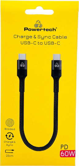 Powertech USB 2.0 Cable USB-C male - USB-C 60W PD Μαύρο 0.25m PTR-0204