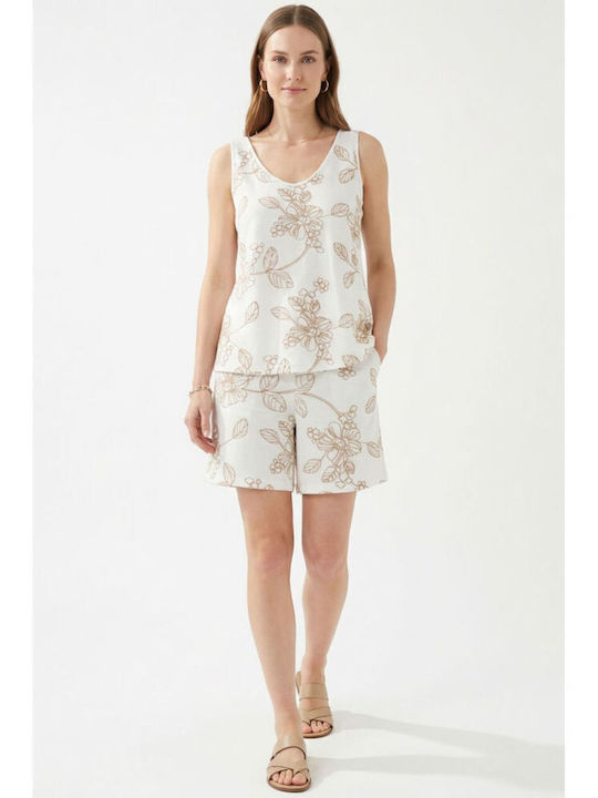 Women's Sleeveless Blouse with V-Neckline Ecru
