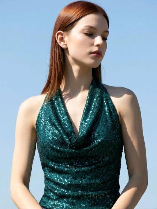 Women's Sleeveless Blouse with Tie at the Neck Green