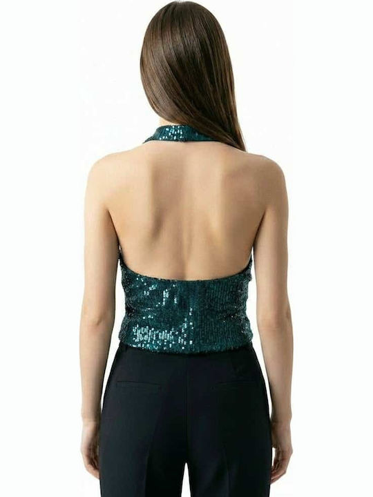 Women's Sleeveless Blouse with Tie at the Neck Green