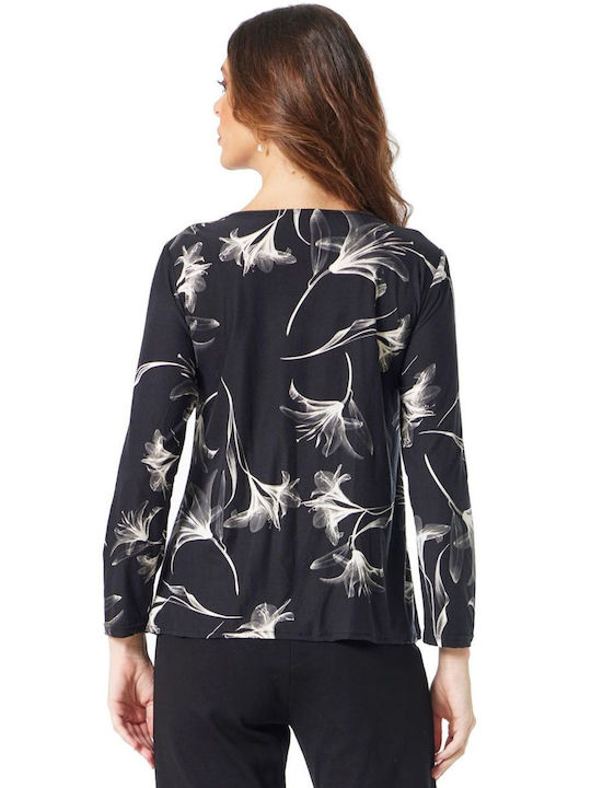 Damen Langärmeliges Blumen Pullover Grau