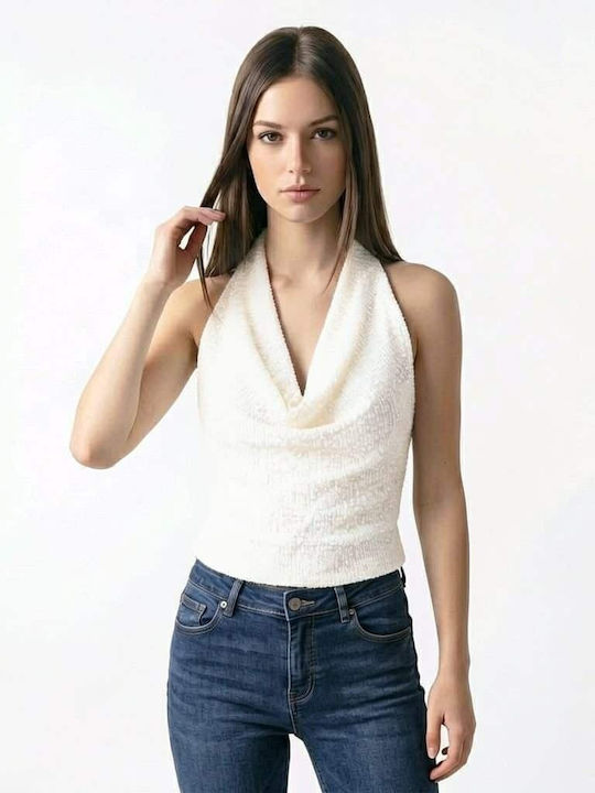 Women's Sleeveless Top with Tie at the Neck White