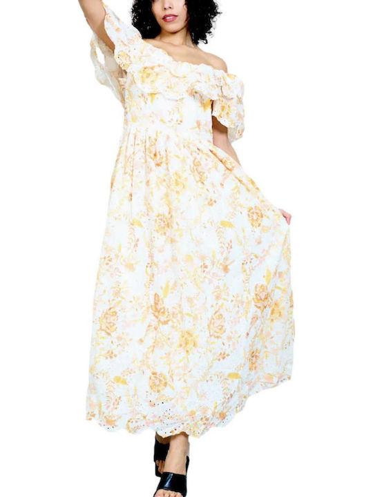 Damen Sommer Maxi Kleid mit Rüschen Weiß