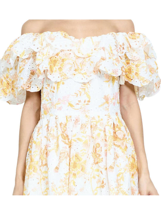 Damen Sommer Maxi Kleid mit Rüschen Weiß