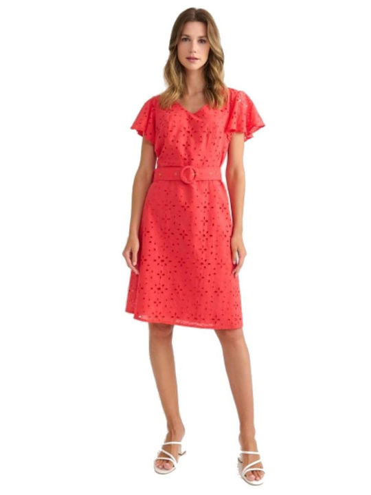 Summer Midi Dress with Ruffles Coral