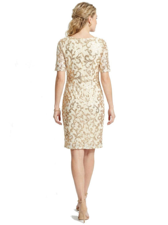 Rochie Mini De Seară Cu Dantelă Ecru