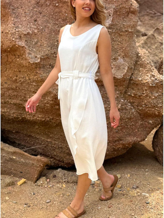 Sommer Midi Damenkleid Ecru