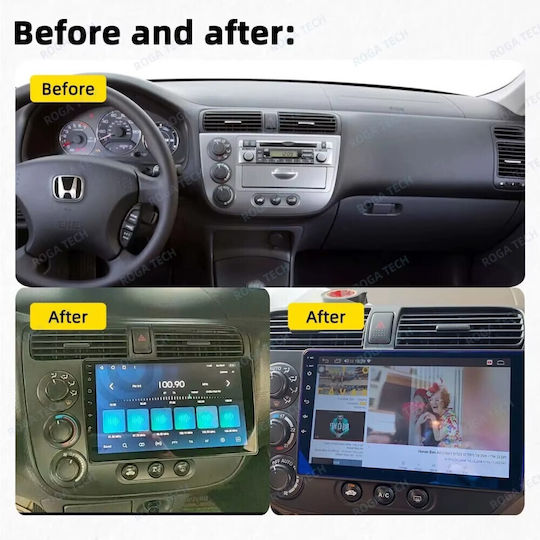 Sistem Audio Auto pentru Honda Civic 2001-2006 (Bluetooth/USB/WiFi/GPS/Apple CarPlay/Android Auto) cu Ecran Tactil 9"