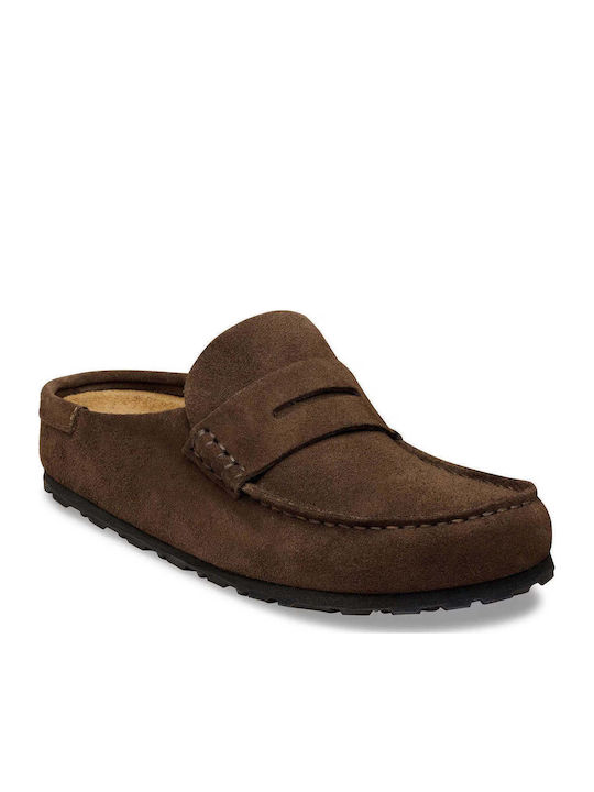 Leather Mules with Heel in Brown Colour