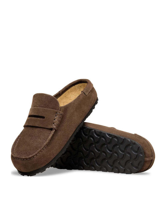 Leather Mules with Heel in Brown Colour
