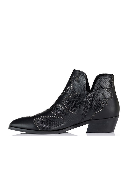 Leder Stiefeletten Damen Schwarz