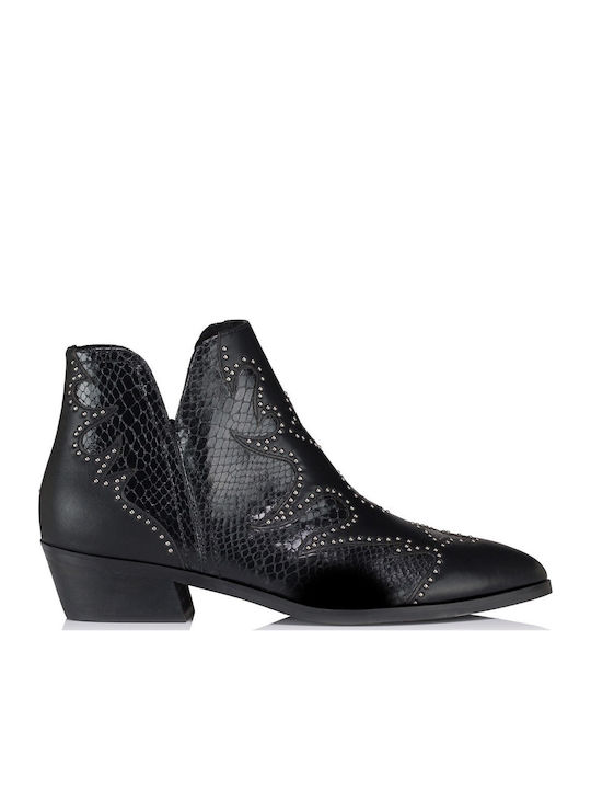 Leder Stiefeletten Damen Schwarz