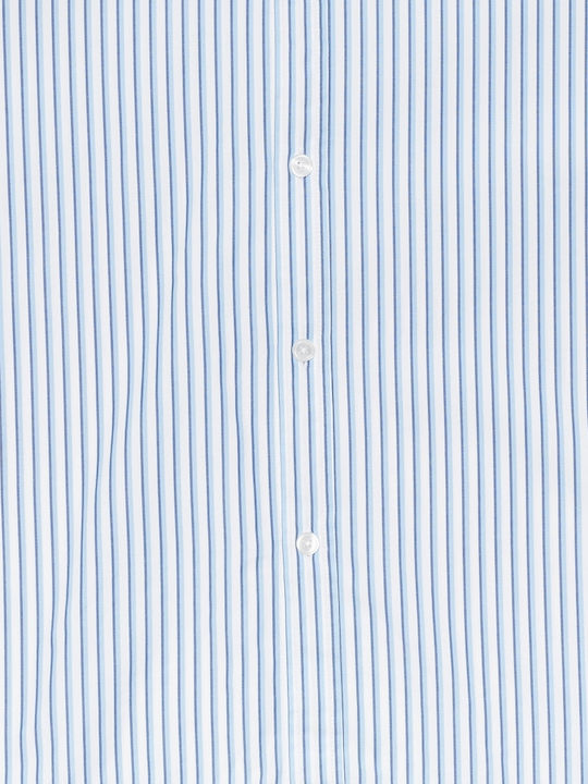 Short Sleeve Denim Shirt in Wide Line Striped White/Blue