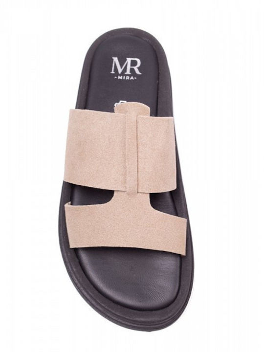 Leather Women's Flat Sandals Beige