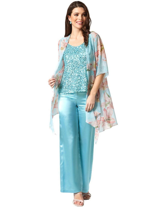 Women's High Waist Satin Pantaloons in Straight Leg Light Blue Ltblue