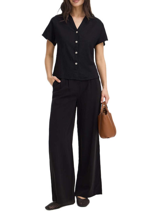B.Younq Short Sleeve Women's Linen Shirt Black