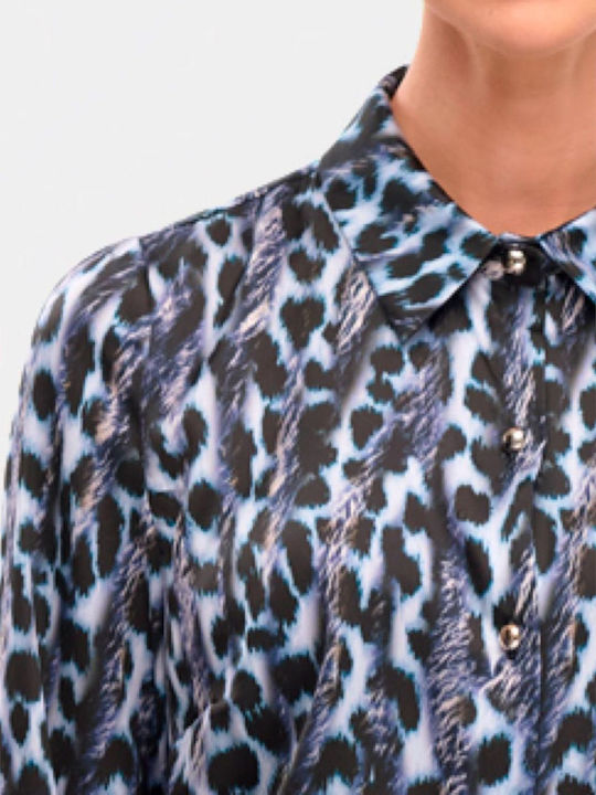 Long Sleeve Women's Satin Shirt Blue