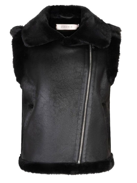 Mouton Women's Sleeveless Jacket for Winter Black