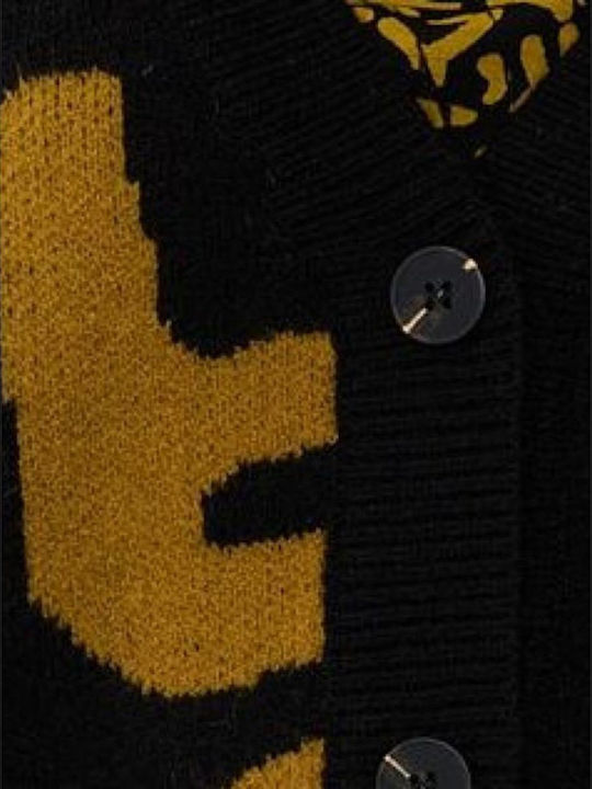 Women's Knitted Cardigan with Buttons Black Gold and Olive