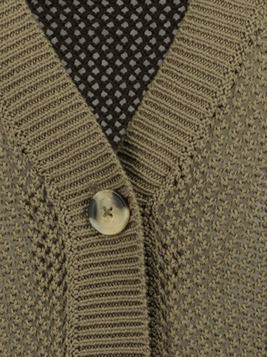 Gestrickte Damen Strickjacke mit Knöpfen Khaki