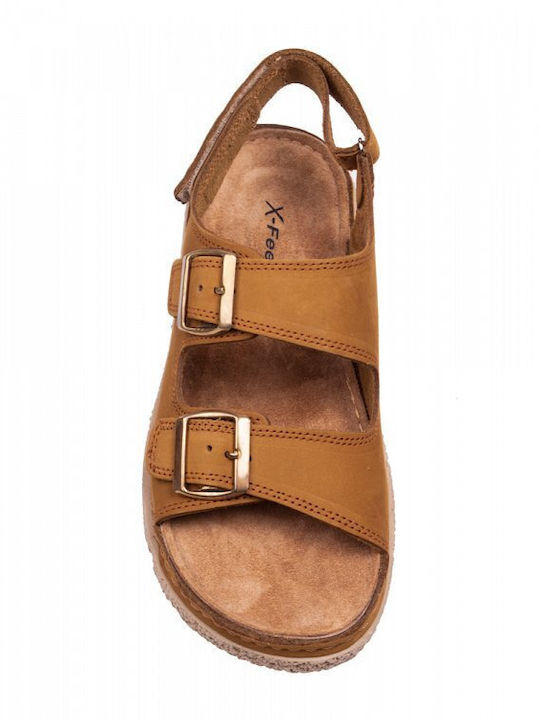 Leather Men's Sandals In Tabac Brown Colour