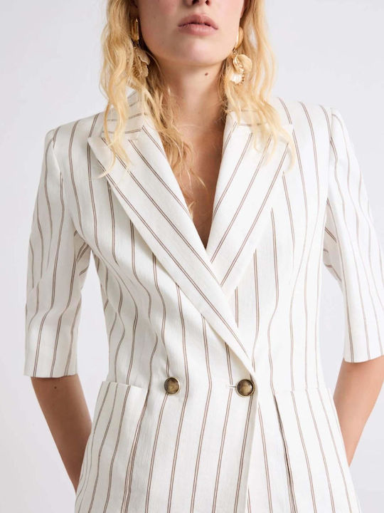 Marella Linen Γυναικείο Σακάκι Λευκό