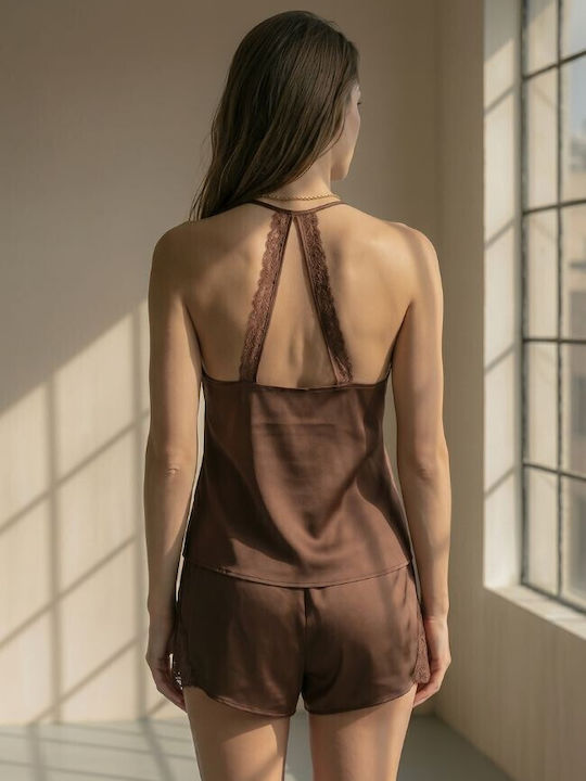 Zizo Sommerliches Damen-Pyjama-Set Braun