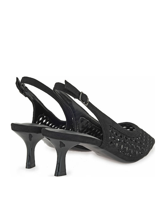 Suede Heels with Strap & Medium Heel Black