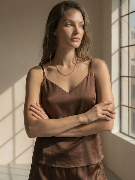 Zizo Sommerliches Damen-Pyjama-Set Braun