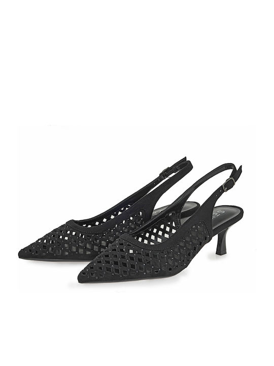 Suede Heels with Strap & Medium Heel Black
