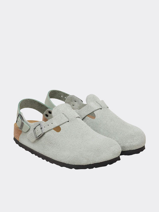 Birkenstock Tokio Γυναικεία Δερμάτινα Σαμπό Γκρι