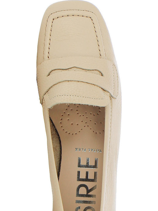 Leather Women's Moccasins In Beige Color