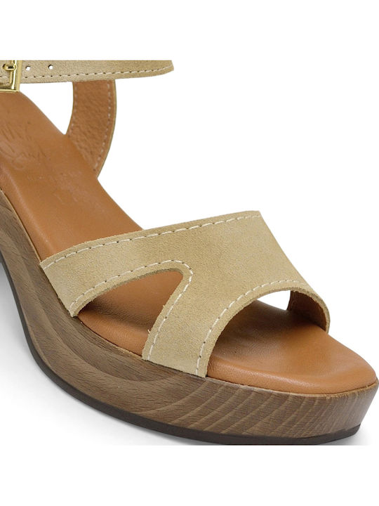 Damen Sandalen Aus Leder Beigen