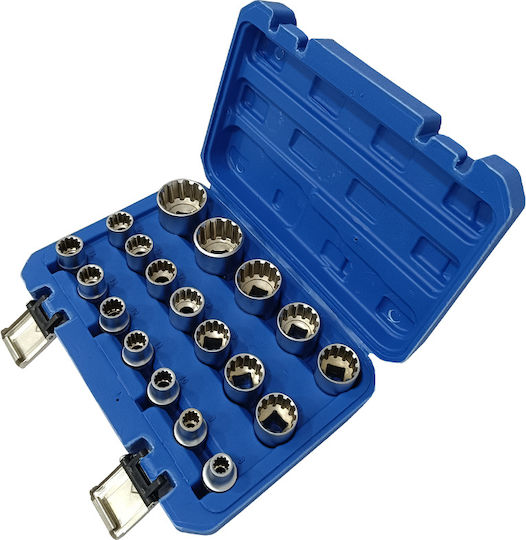 SKS Tools Καρυδάκια Εξάγωνα με Καρέ Υποδοχής 1/2", 3/8", 3/4" Σετ 19τμχ